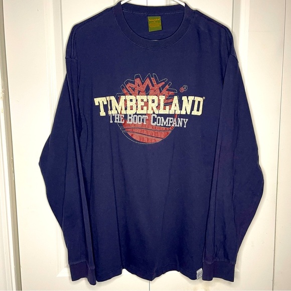 Vintage Timberland The Boot Company Medium Made In USA Long Sleeve Tshirt Navy - Picture 1 of 8